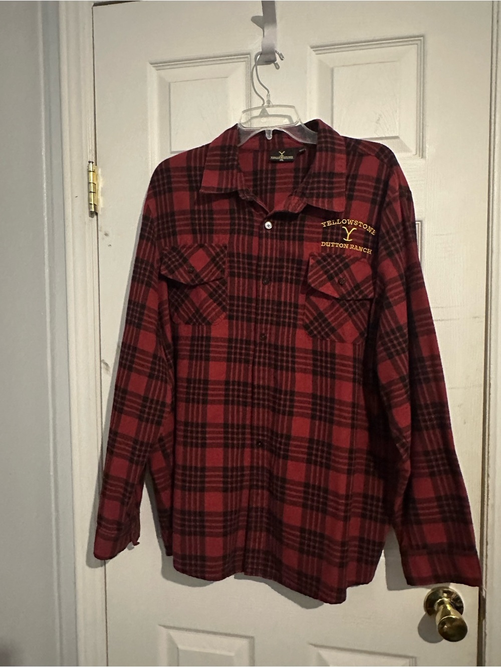 Yellowstone Dutton Ranch Men's Flannel Shirt Red Black Plaid Embroidered 2XL